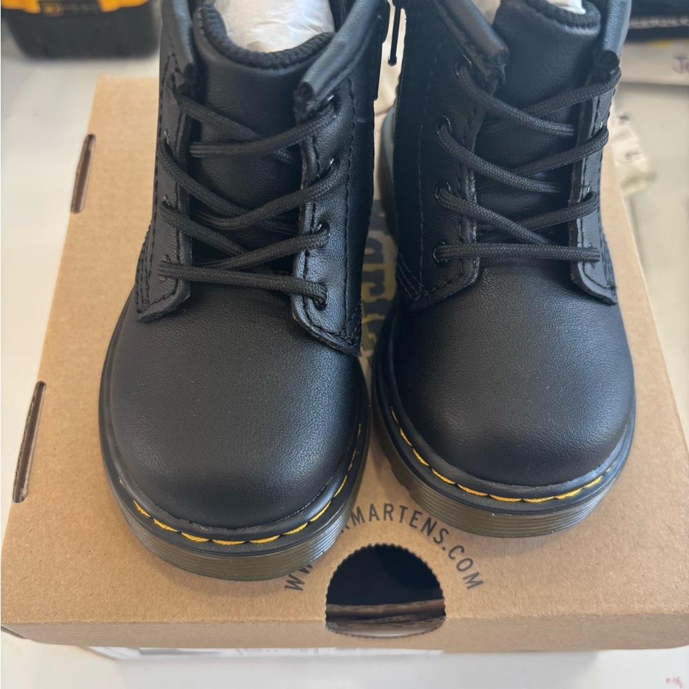 Dr. Martens Kids Black Boots with Yellow Stitching